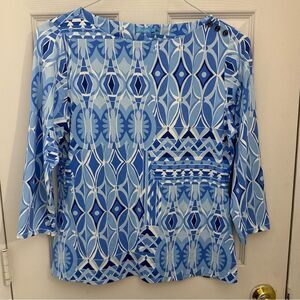 J. McLaughlin Wavesong Catalina Cloth Shirt Size Large Midcentury Modern Blue